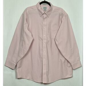 LL Bean Mens Button Down Wrinkle Resistant Pink Long Sleeve Shirt 17 1/2-33